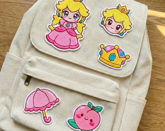 Princess Peach Embroidered Patches, Cute Super Mario Patch, Kawaii Pink Patch, Cute Iron On Patch for Bags Hats Shirts, Gift For Her