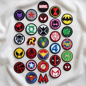 29+ Broderade Superhjälte-lappar Set, Stryk-på-lappar för Serietidningshjältar, Marvel-märkessamling, DIY-lapp för jacka och ryggsäck, Present till honom