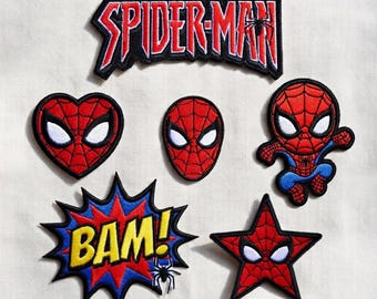 Spider Man Embroidered Patch Set, Marvel Superhero Iron On Patches, Cute Cartoon & Comic Style Patches for Shirt Bags Hats, Fan Gift