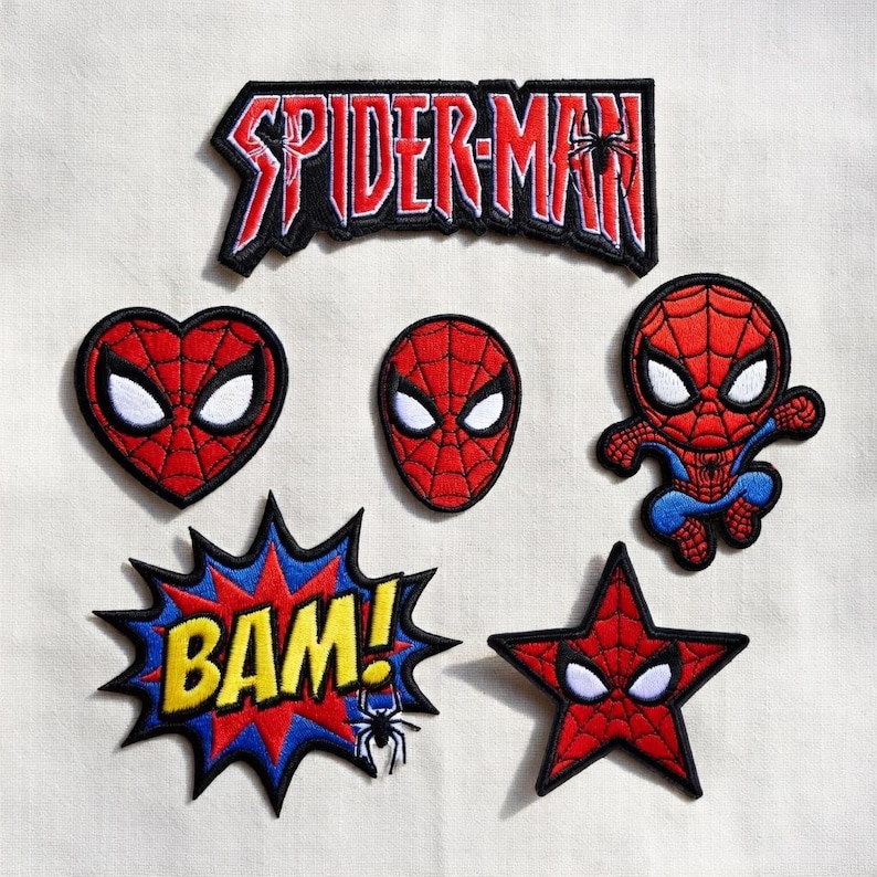 Spider-Man geborduurde patch set, Marvel Superhero opstrijkbare patches, leuke cartoon en komische stijl patches voor shirt tassen hoeden, fan cadeau afbeelding 1