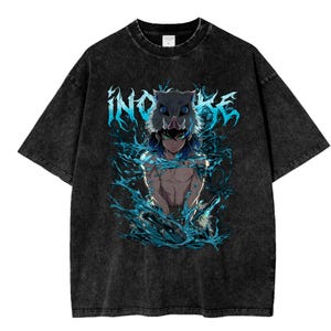 Vintage Inouke Print Mineral Wash Tee, Unisex Shirt Gift For Him, Anime Lover, Demon Slayer Crewneck, Halloween Gift, Retro Tee PSH1682