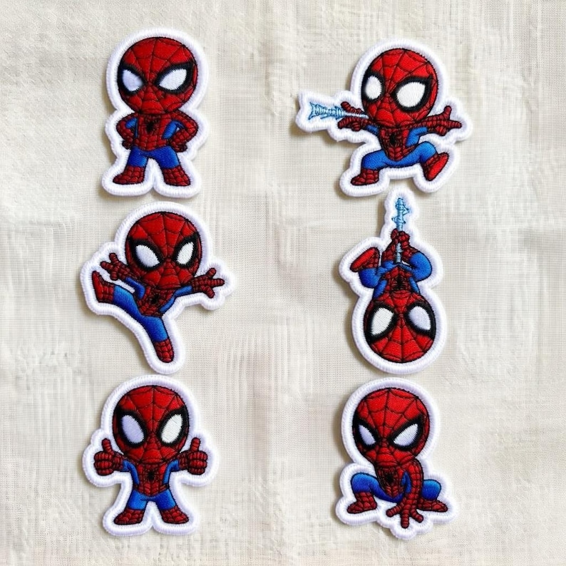 Embroidered Spider Man Patch Set, Cute 2026 Marvel Superhero Iron On Patch, Cartoon Spiderman Applique for Clothes Bags Hats, Gift for Fans image 1
