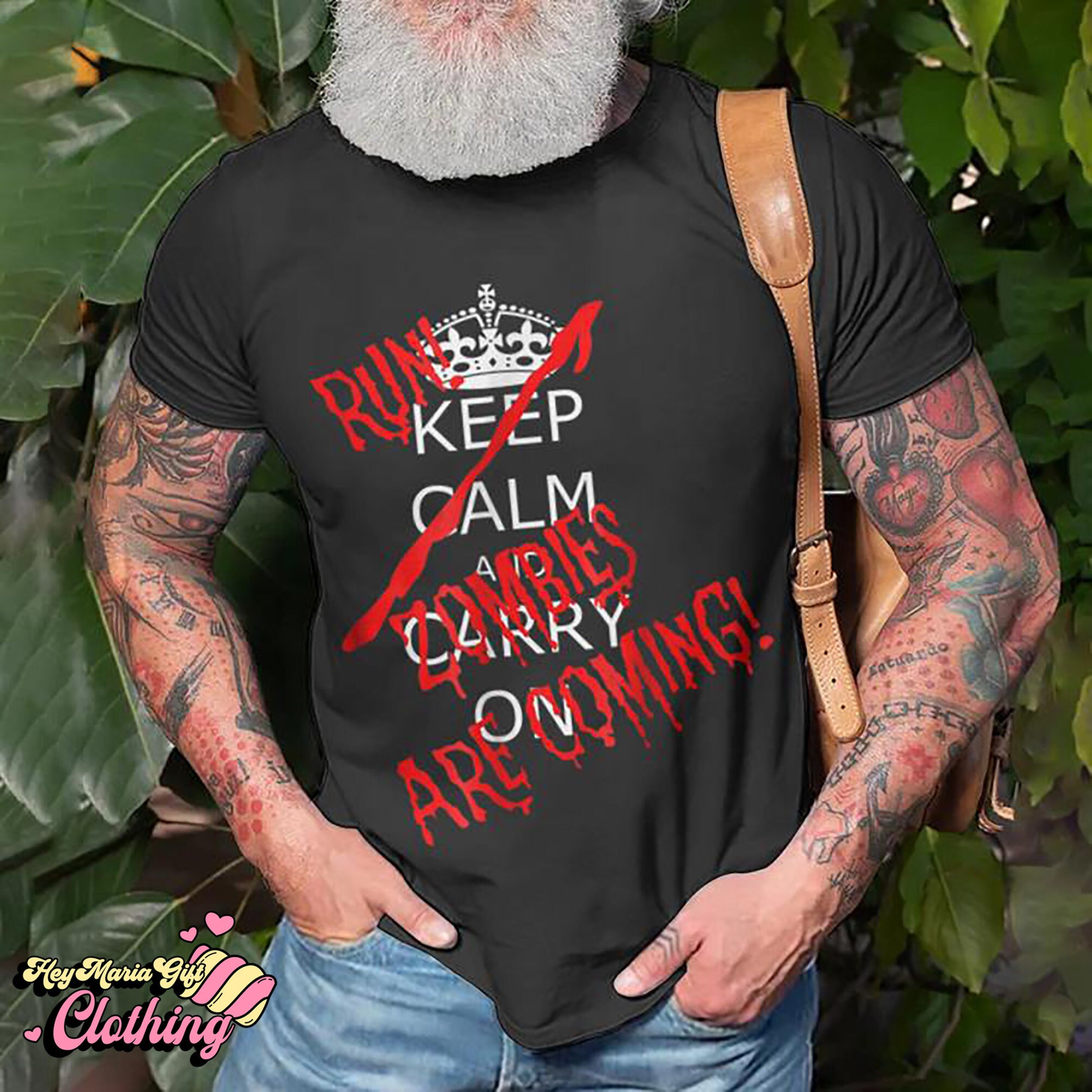 Keep Calm and Carry on Run Zombies Are Coming Tshirt, Halloween Shirt