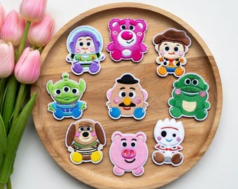 Bestickter Toy Story Charaktere Aufnäher, Buzz Woody Jessie Rex Alien Lotso, Cartoon Aufnäher für Hut Tee Tasche, Disney Pixar Urlaubsgeschenk