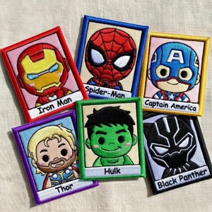 Marvel portret geborduurde patch, komische superheld opstrijkbare patches, Iron Spider Man Captain America Thor Hulk Black Panther, cadeau voor hem