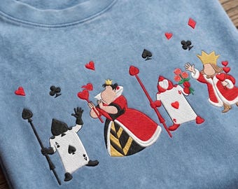 Queen Of Heart Off With Their Heads Embroidered Mineral Wash Tee, Alice In Wonderland Shirt, Disney  Villains, Retro Magic Kingdom Gift