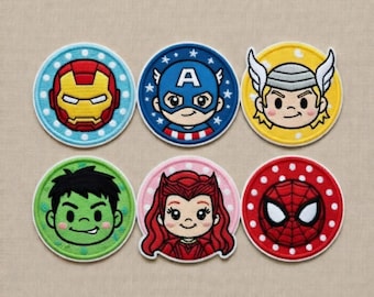 Geborduurde komische superheld patch set, schattige Avengers opstrijkbare patches, cartoon Iron Man Captain America Thor Hulk Spiderman, cadeau voor vrienden