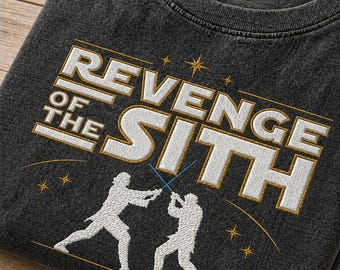 Vintage Star Wars 2026 Embroidered Mineral Wash T-Shirt, Revenge of the Sith Disney Movie Tee, Jedi Sith Battle Graphic Shirt