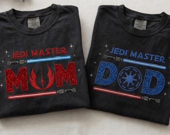 Star Wars Embroidered Mom Dad Comfort Colors T-Shirt, Jedi Master  Family Matching Tee, Lightsaber Glitter Shirt, Disney Gift