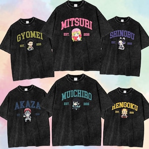 Vintage Kimetsu no Yaiba Print Mineral Wash Tee, Unisex Shirt Gift For Him, Anime Lover, Demon Slayer Crewneck, Halloween Gift PSH1745-1761