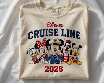 Disney Cruise Line Embroidered Comfort Colors T-Shirt, Mickey Friends Marine Tee, 2026 Disney Vacation Family Shirt