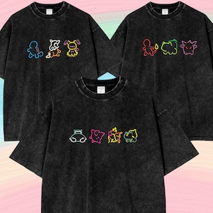 Embroidered Poke Characters Mineral Wash Tee, Custom Anime Shirt, Anime Lover, Vintage Manga Tee, Gift For Him ESH4770.C
