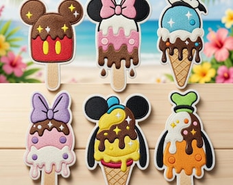 Haftowane naszywki Disney Ice Cream, Magic World Mickey Minnie Donald Daisy, urocza żelazna naszywka na torbę, czapkę, koszulkę, prezent vintage Disney