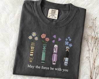 Embroidered Floral Lightsaber Comfort Colors T-Shirt, Star Wars Flower Tee, Soft Vintage Disney Shirt, Galaxy Edge Trip Gift