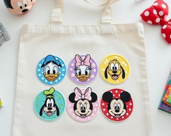 Naszywki haftowane Myszka Miki i Przyjaciele, słodka Myszka Minnie z Donaldem i Daisy z Disneya, urocze naszywki żelazne na torby, czapki i koszule, vintage'owy prezent z Disney Trip