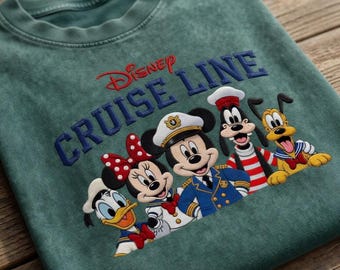 Embroidered Mickey & Friends Marine Mineral Wash T-Shirt, Vintage Disney Cruise, 2026 Nautical Tee, Disney Vacation Shirt