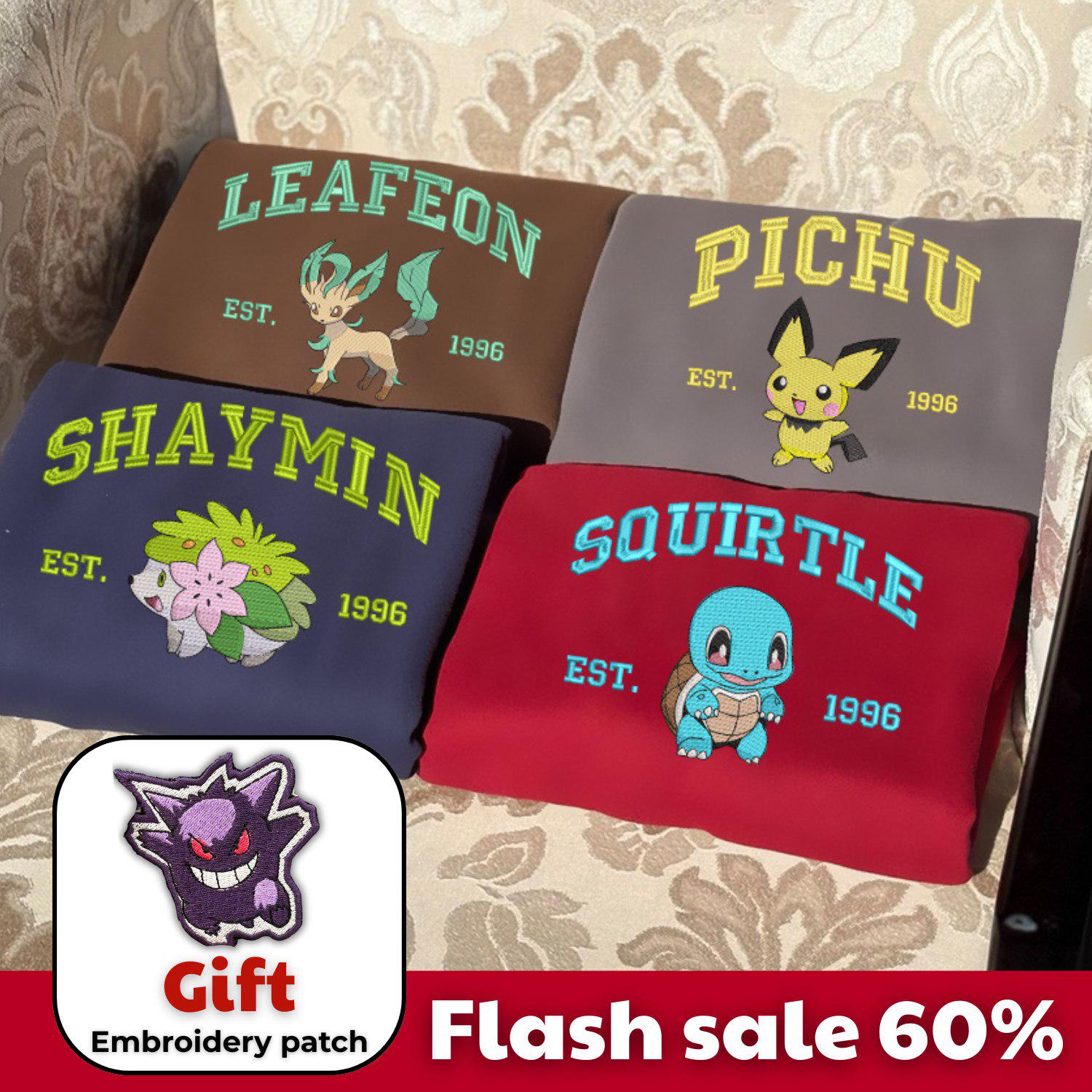 Buy 1 get 1 - Anime Poke Characters Embroidered Sweatshirt, Unisex Shirt Gift For Him, Poke Lover, Y2K Crewneck, Friends Trip ESH1026-1200