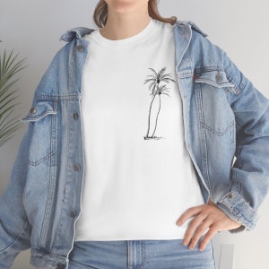 White tshirt, white palm tree tshirt