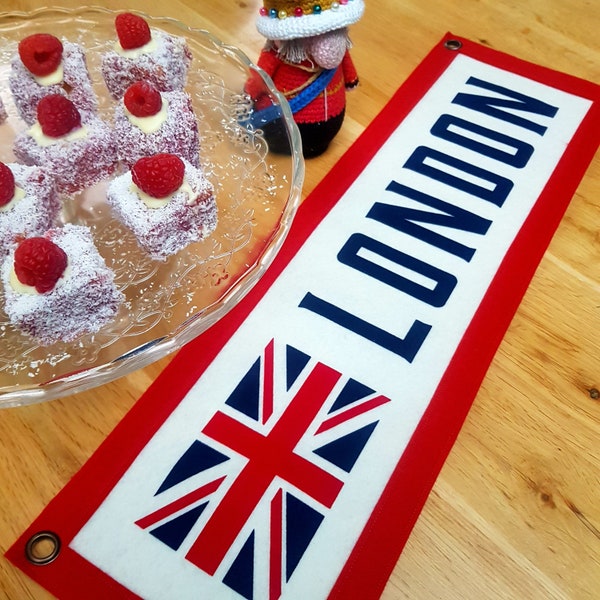 London wool felt camp flag banner, british gifts, GB banner, London wall art, city of london, great britain