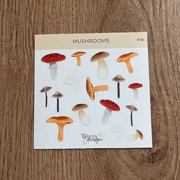 Mushrooms - Stickers - Waterproof & very stable - Sticker sheet - for journal, scrapbooking