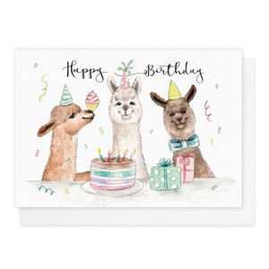 Postkarte zum Geburtstag - Happy Birthday - Alpaka