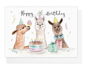 Postkarte zum Geburtstag - Happy Birthday - Alpaka