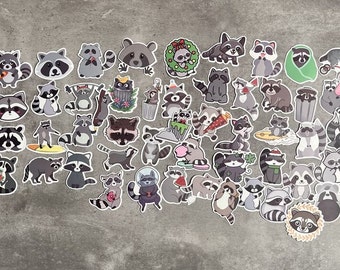 Raccoon stickers - waterproof & very stable - 25 pieces - for journal, scrapbooking