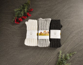 Leg warmers - cuffs - made of alpaca wool - dark gray, light gray and white
