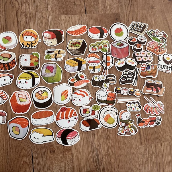 Sushi - Sticker - Aufkleber - Wasserfest & sehr stabil - 25 Stück - für Journal, Scrapbooking