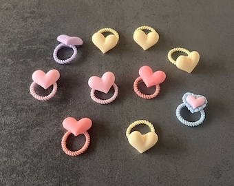 Girls - hair accessories, hair ties - with hearts - set of 4