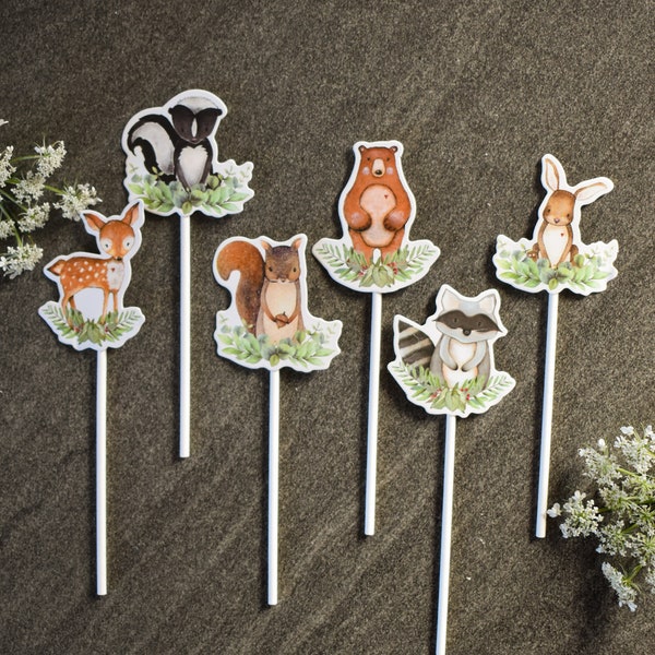 Forest animals decoration for cake, cupcake, muffin - 6 pieces - bear, rabbit, squirrel, deer