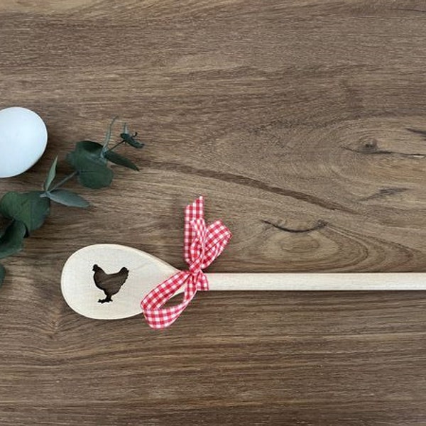 Wooden spoon - chicken, hen motif - with red bow