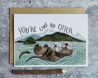 Otter Karte - Glückwunschkarte, Geburtstagskarte, Klappkarte - mit Umschlag