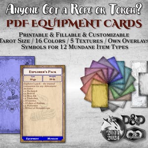 DnD-apparatuurkaarten PDF Tarotformaat Alledaags item Invulbaar Aanpasbaar Afdrukbaar accessoire Dungeon Master Cadeau Dungeons and Dragons D&D 5e