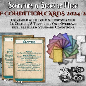 Cartas de condición de DnD 2024 2014 PDF rellenables personalizables imprimibles accesorio regalo de Dungeon Master Dungeons and Dragons D&D 5e