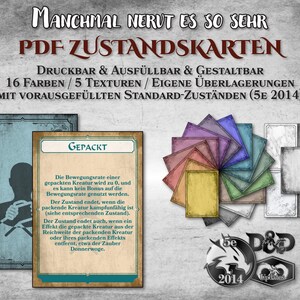 DnD Zustand Karten PDF ausfüllbar Standard Zustände anpassbar druckbar Zubehör Dungeon Master Geschenk Dungeons and Dragons D&D 5e