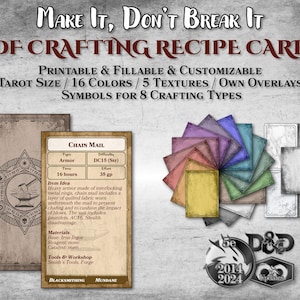 DnD Crafting Receptkaarten PDF Tarotformaat Invulbaar Aanpasbaar Afdrukbaar accessoire Dungeon Master Gift Dungeons and Dragons D&D 5e