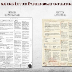 Puede incluir: Dos hojas de papel con texto, una en tama&ntilde;o A4 (210 x 297 mm) y la otra en tama&ntilde;o Carta (8,5 x 11 pulgadas). El texto est&aacute; en alem&aacute;n, con el t&iacute;tulo "A4 UND LETTER PAPIERFORMAT ENTHALTEN" en la parte superior. El papel tiene un aspecto vintage, pergamino.