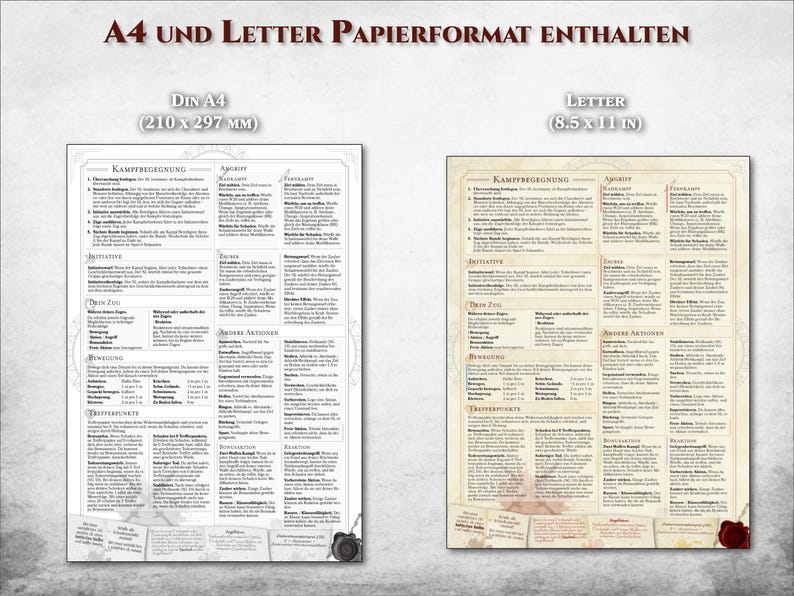 Puede incluir: Dos hojas de papel con texto, una en tama&ntilde;o A4 (210 x 297 mm) y la otra en tama&ntilde;o Carta (8,5 x 11 pulgadas). El texto est&aacute; en alem&aacute;n, con el t&iacute;tulo "A4 UND LETTER PAPIERFORMAT ENTHALTEN" en la parte superior. El papel tiene un aspecto vintage, pergamino.