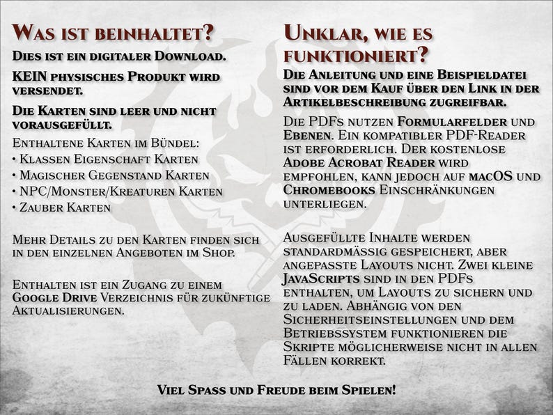 May include: A black and white image with German text explaining the contents of a digital download. The text says "Was ist beinhaltet?" which translates to "What is included?" and "Die Anleitung und eine Beispieldatei sind vor dem Kauf &uuml;ber den Link in der Artikelbeschreibung zugreifbar." which translates to "The instructions and a sample file are available before purchase via the link in the product description."