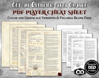 DnD Player Cheat Sheet PDF Turn Guide New Player Guide Quick Overview Printable Accessory Dungeon Master Gift Dungeons and Dragons D&D 5e