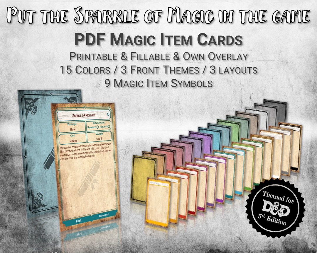 Dnd Magic Item Cards PDF Fillable Customizable Printable Etsy