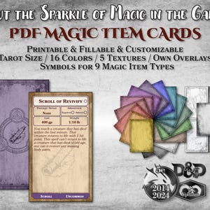 Cartes d'objets magiques D&D PDF Tarot à remplir, personnalisable, accessoire imprimable Cartes modifiables Cadeau de maître de donjon Donjons et dragons D&D 5e