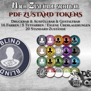 DnD Zustand Tokens PDF ausfüllbar 20 Standard-Zustände druckbar Zubehör Dungeon Master Geschenk Dungeons and Dragons D&D 5e