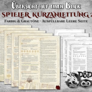 DnD 2024 Spieler Kurzanleitung PDF ausfüllbar Übersicht anpassbar druckbar Zubehör Dungeon Master Geschenk D&D 5e
