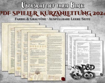 DnD 2024 Spieler Kurzanleitung PDF ausfüllbar Übersicht anpassbar druckbar Zubehör Dungeon Master Geschenk D&D 5e