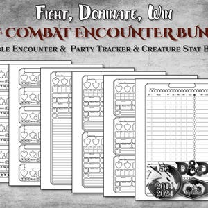 DnD Encounter Bundle PDF Fillable Initiative Tracker Combat Monster Party Sheet Editable Printable Accessory Dungeon Master Gift D&D 5e