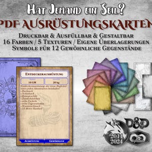 DnD Ausrüstungs Karten PDF Gegenstände ausfüllbar en passbar druckbar Zubehör Dungeon Master Gift Dungeons and Dragons D&D 5e