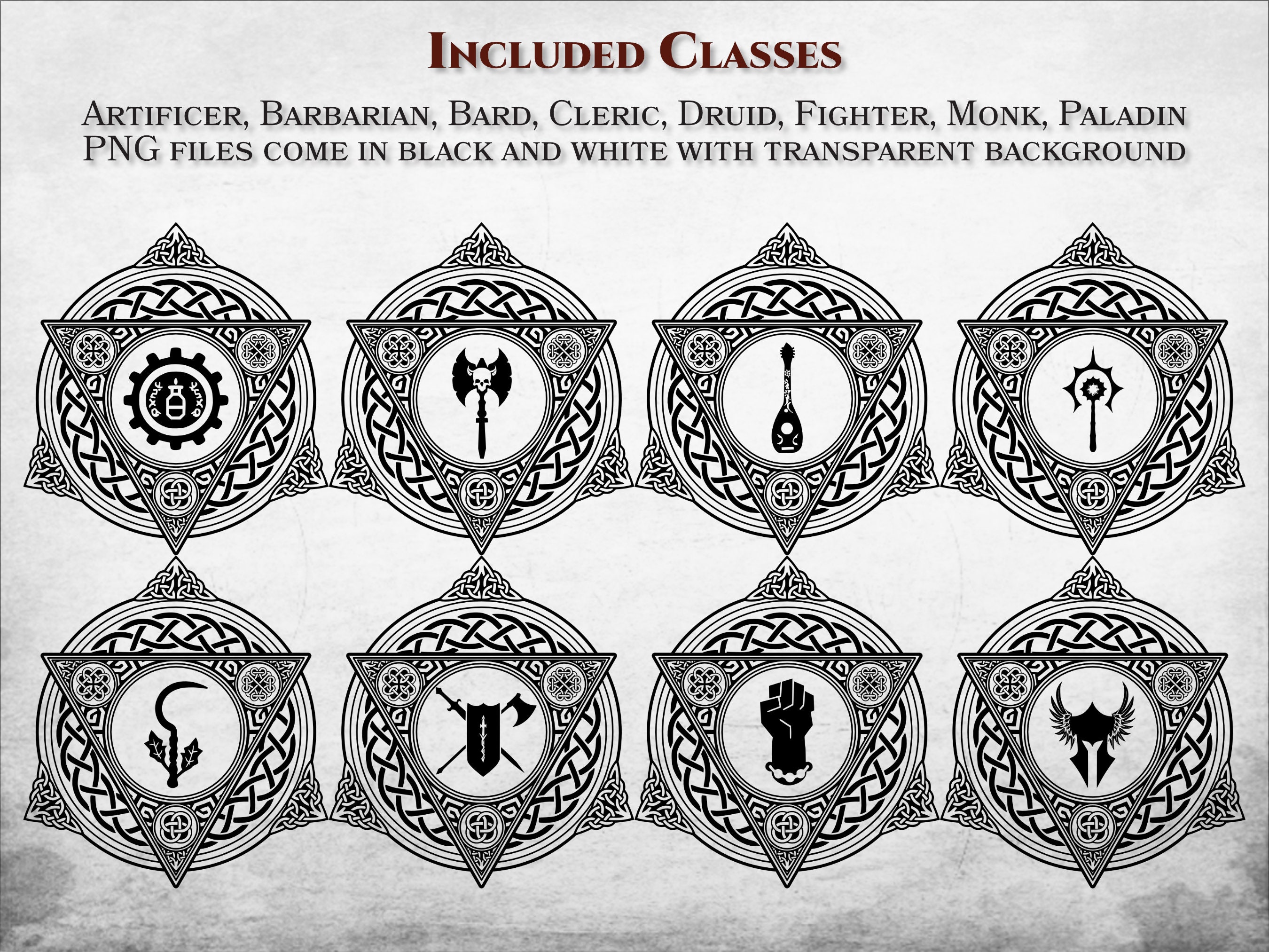 Dnd Class Emblems SVG PNG Every Class Icon Incl Artificer Celtic Viking ...