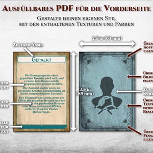 May include: A printable template for a Dungeons and Dragons character card. The card is 2.5 inches by 3.5 inches and features a blue and white background with a decorative border. The card includes fields for the character's name, effect, watermarks, and a symbol. The card also includes space for additional text.
